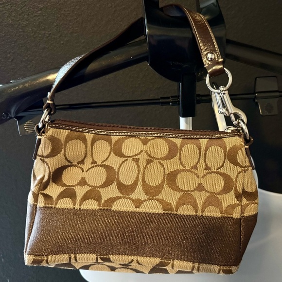 Coach Handbags - Coach Signature Monogram Stripe Mini Bag, EUC